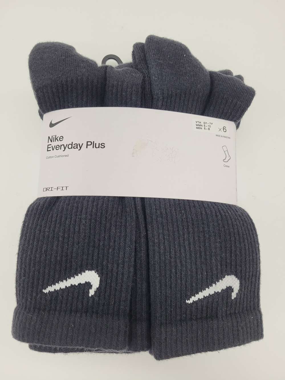 Nike Everyday Plus Crew Socks 6pr Black White Swoosh Logo Women's Size 6-10 NEW